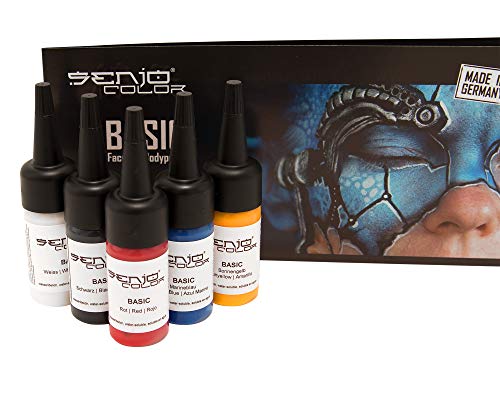 Senjo Color ® Airbrush Set de colores (para la cara y el cuerpo) Colores probados dermatológicamente (5 x 15ml) Colores: Negro, Blanco, Rojo, Amarillo y Azul