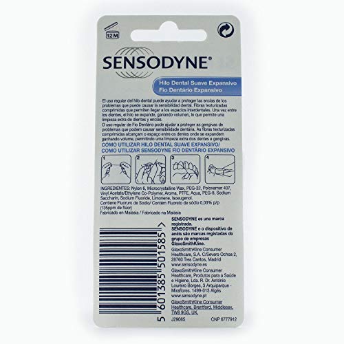 Sensodyne Hilo dental suave, expansivo, con flúor y sabor a menta fresca, para personas con sensibilidad dental - 50 m