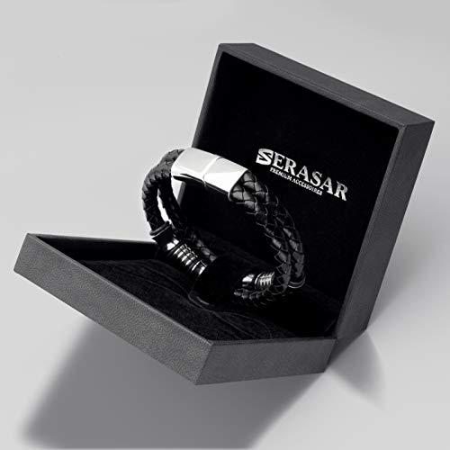 SERASAR 17cm Plata Pulsera de Cuero Hombre Chico Pulseras Hombres Brazalete Brazaletes Pulso Muñequera Muñequeras Bisuteria Bisutería Joyeria Nudos Cuerda Cuerdas Bracelet Men Jewellery Unisex Ancha