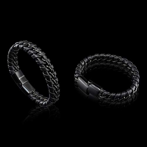 SERASAR 20cm Negro Pulsera de Cuero Hombre Chico Pulseras Hombres Brazalete Brazaletes Pulso Muñequera Muñequeras Bisuteria Bisutería Joyeria Nudos Cuerda Cuerdas Bracelet Men Jewellery Unisex Ancha