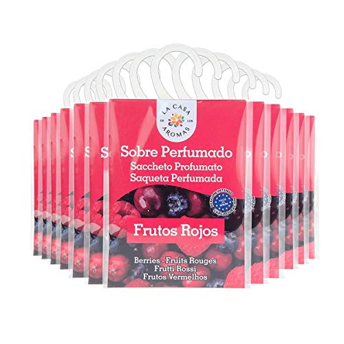 Set de 12 Sobres Perfumados, Bolsitas Aromáticas de Frutos Rojos, Saquitos para el Armario, Cajón, Ropa de Bebé, Zapatero, Maleta, Eliminan el Mal Olor