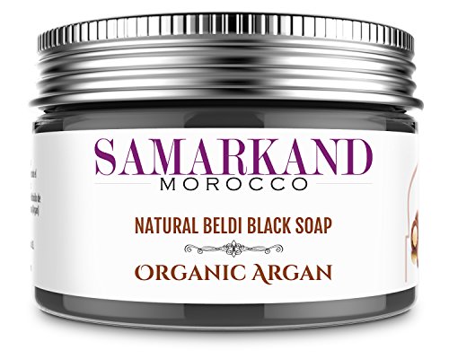 Set de Jabón Negro Marroquí para Hammam con Aceite de Argan Ecológico, Eucalipto, Naranja y Lavanda + Guante Manopla Kessel-Kessa - Natural Beldi para la Exfoliación e Hidratación Corporal 400 gr