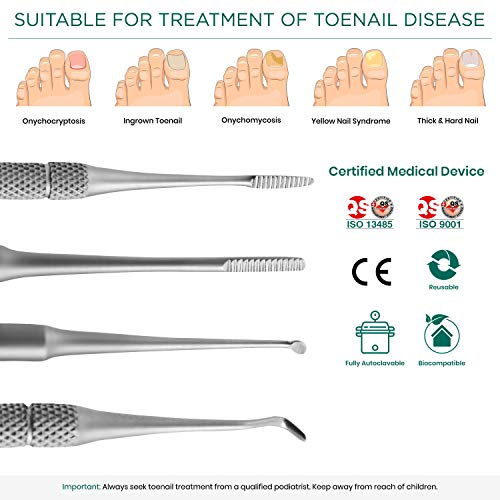 Set Pedicura Profesional Blizzard - 13 cm Lima Uñas Encarnadas, 13 cm Excavador, 16 cm Lima/Cureta - Acero Inoxidable Forjado Alemán - Podología Profesional - Dispositivos Médicos, Marcado CE