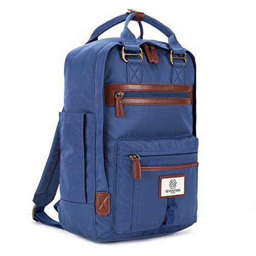 SEVENTEEN LONDON - Mochila 'Wimbledon' Moderna, Sencilla y Unisex con un Acabado Azul Aciano en el Estilo de una Mochila escandinava, computadora portátil de hasta 13"