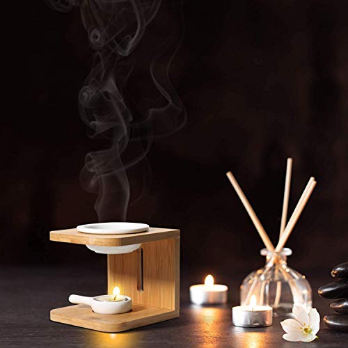 shangji Quemador de Aceite Esencial de Madera Quemador de Cera perfumada con candelabro Aromaterapia Quemador de Aroma Difusor de Aceite Vela Tealight Yoga SPA Hogar Dormitorio Regalo de decoración