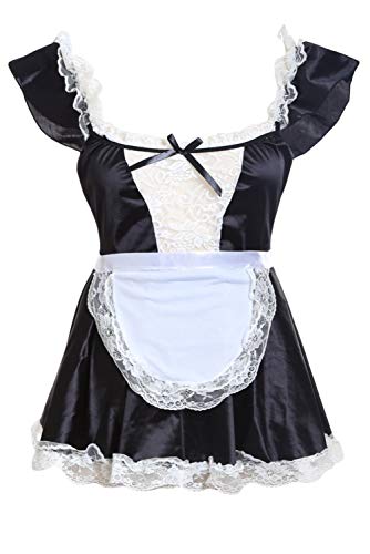 SHESHY Lenceria Sexy Mujer，Mujer Maid Cosplay Disfraz Francés Travieso Lindo Vestido de Encaje Lencería (Negro, XL)