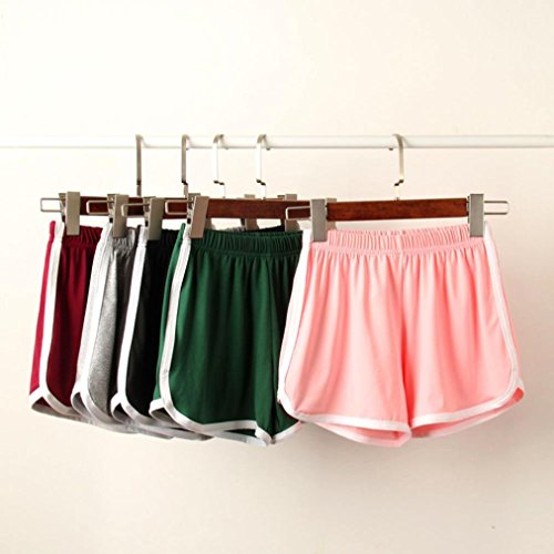 SHOBDW Las Mujeres de Moda señora de la Cintura elástica Verano sólido hasta la Rodilla cómodos Pantalones Cortos Deportivos Pantalones Casuales de Playa (M, Negro)