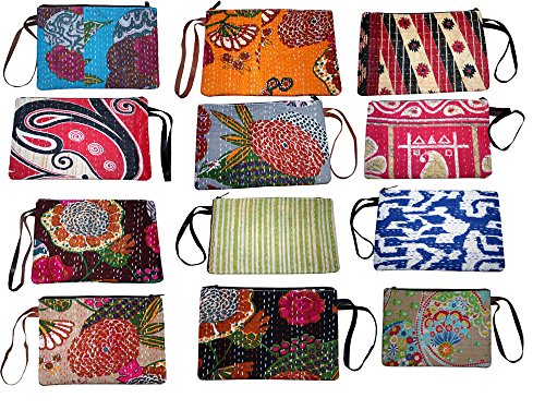 silkroude Bolsa al por Mayor Lot Monedero del Embrague de la India Kantha Ladies EDH Hecho a Mano Tipo Cartera 5 Unidades