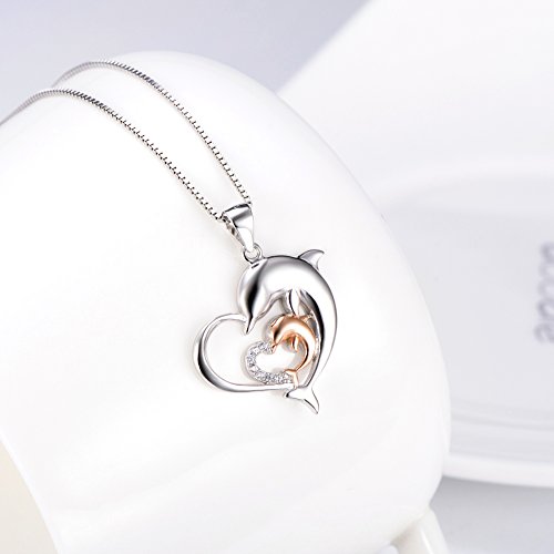 Silver Mountain Plata de ley 925 Circón Delfín Amor Corazón Colgante Collar,45cm