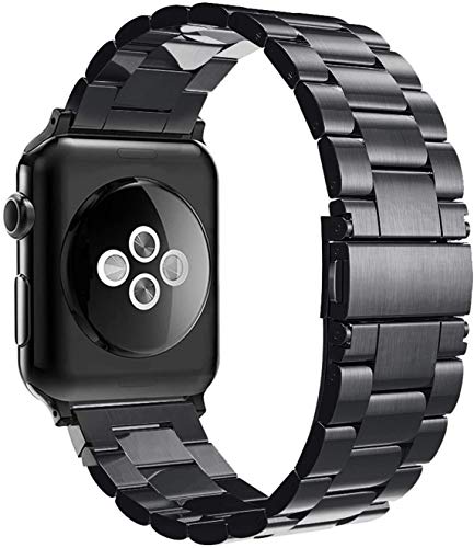 Simpeak Correa Compatible con Apple Watch Series 4/Series 3/Series 2/Series 1 42mm Reemplazo de Banda con Metal Corchete Compatible con iWatch Todos los Modelos, Negro