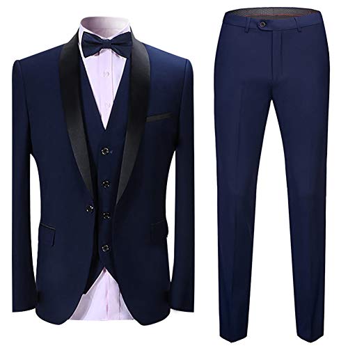 Sliktaa Trajes para Hombre 3 Piezas Slim Fit Boda Formal Traje de Cena Negro Azul Marino Vino Rojo Un botón con Muesca Solapa Esmoquin Blazer Chaqueta Chaqueta y Pantalones