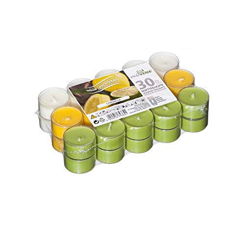 Smart-Planet® - Juego de velas aromáticas de ambiente (30 unidades, aroma afrutado de citronela, carcasa transparente, 4 horas de combustión)