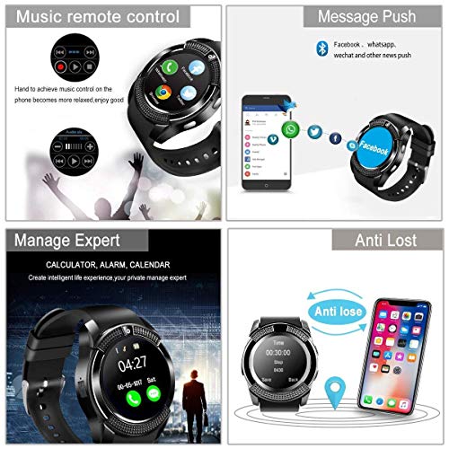 Smartwatch,Impermeable Reloj Inteligente Redondo con Sim Tarjeta Camara Whatsapp,BluetoothTactil Telefono Smart Watch Smartwatches para Android iOS iPhone Samsung Huawei Sony Hombre (Black)