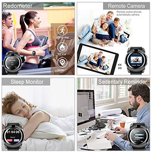 Smartwatch,Impermeable Reloj Inteligente Redondo con Sim Tarjeta Camara Whatsapp,BluetoothTactil Telefono Smart Watch Smartwatches para Android iOS iPhone Samsung Huawei Sony Hombre (Black)