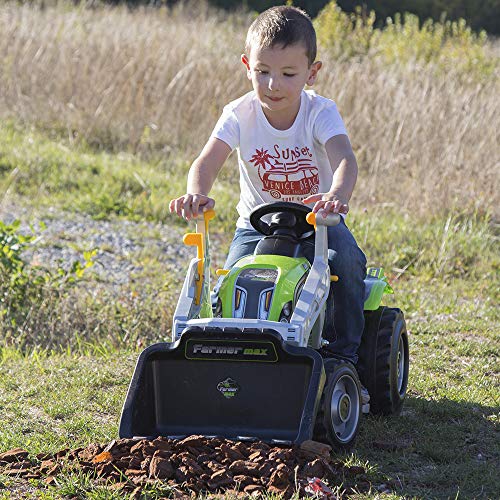 Smoby 710109 Farmer Max Tractor a pedales con remolque y pala, Verde, 3-6 años