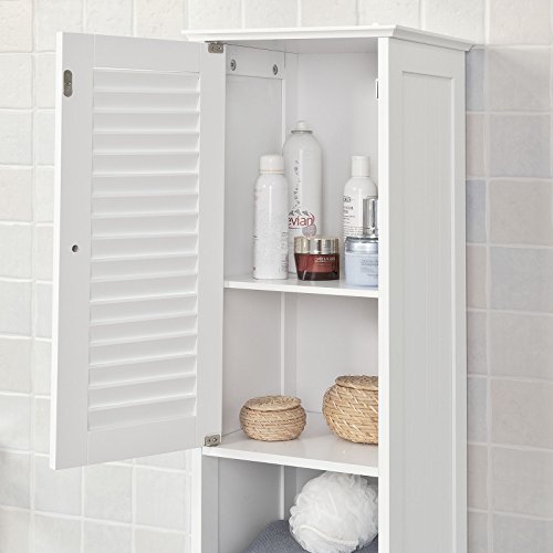 SoBuy Armario para baño Alto Mueble Columna de baño estanterías de baño-2 Puertas y 1 cajón FRG236-W,ES