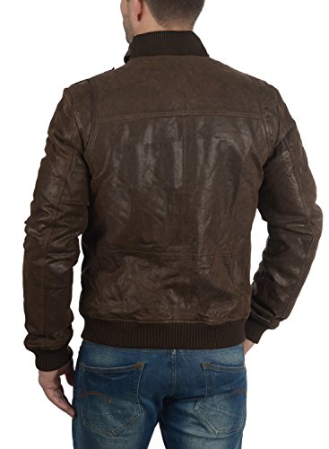 !Solid Dash Chaqueta Cazadora De Piel para Hombre con Cuello Alto De Cuero Real, tamaño:L, Color:Mocca (5050)