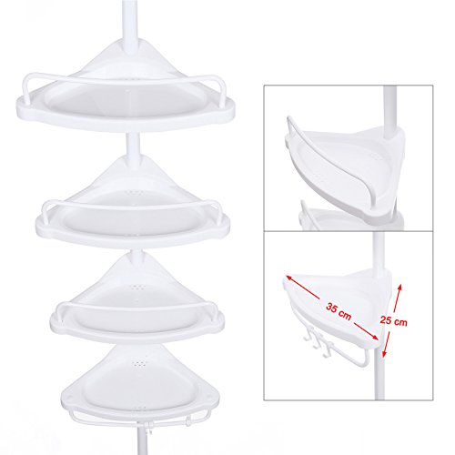 SONGMICS 85-305 cm Estantería esquinera para baño con 4 baldas Estantes para artículos de Ducha Altura Ajustable BCB001A