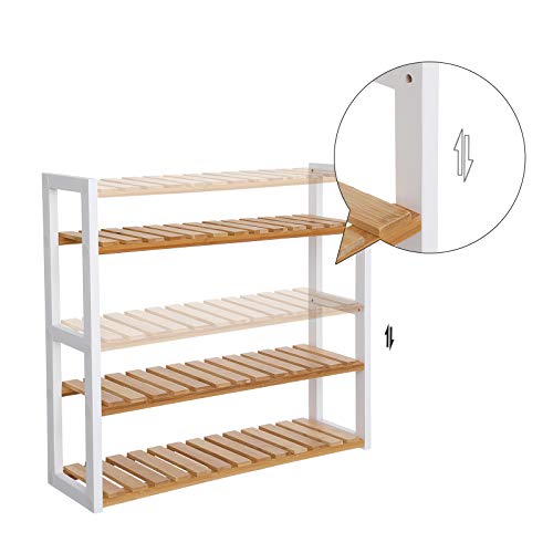 SONGMICS Estante de Bambú para el Baño, Estante de 3 Niveles de Plantas Ajustables, Montado en la Pared o de Pie, en la Sala de Estar, Balcón, Cocina, Natural y Blanco BCB13WN