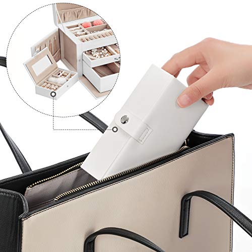 SONGMICS Joyero, Organizador de Joyas con 2 Cajones, Estuche con Cerradura y Espejo, Estuche de Viaje Portátil, para Anillos, Pulseras, Collares, Forro de Terciopelo, Regalo, Blanco JBC121W