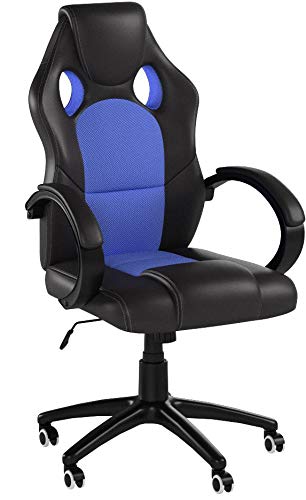 SONGMICS OBG56L Racing - Silla de Escritorio de Oficina Ergonómica Regulable con Ruedas, color Azul