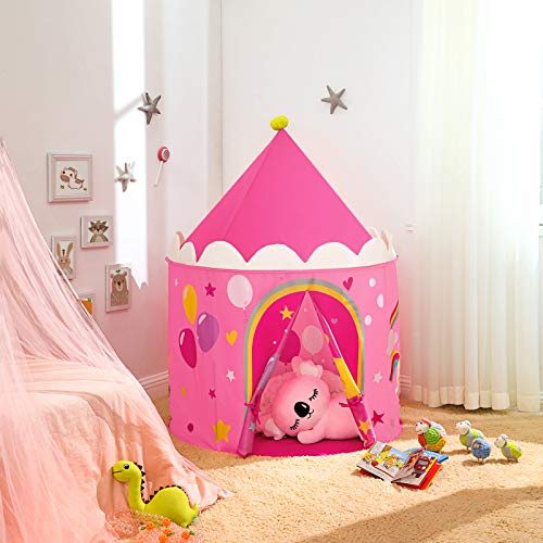 SONGMICS Tienda para Niños, Carpa Infantil, Castillo de la Princesa, Pop Up, Regalo para Niños, para Interior y Exterior, Bolsa de Transporte, Rosa y Amarillo LPT04PY