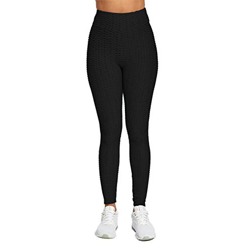 SotRong - Pantalones de yoga para mujer, cintura alta, con fruncido, para gimnasio, control de barriga, levantamiento de glúteos, Primavera-Verano, Mujer, color Negro (, tamaño 34