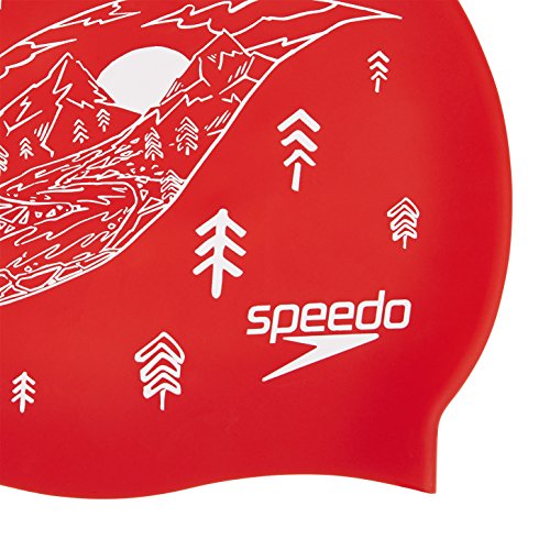 Speedo 808385C352 Gorra de natación, Unisex Adulto, Rojo Lava/Blanco, One Size