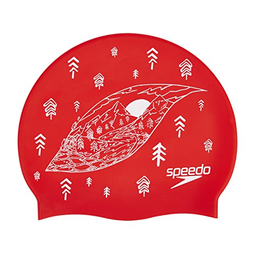 Speedo 808385C352 Gorra de natación, Unisex Adulto, Rojo Lava/Blanco, One Size