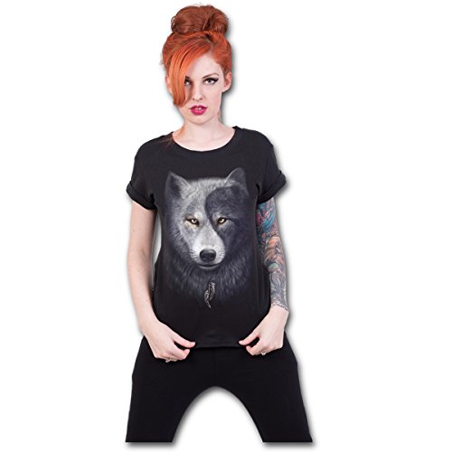 Spiral Direct Wolf Chi-Boatneck Cap Sleeve Top Camiseta, Negro (Black 001), 36 (Talla del Fabricante: Small) para Mujer