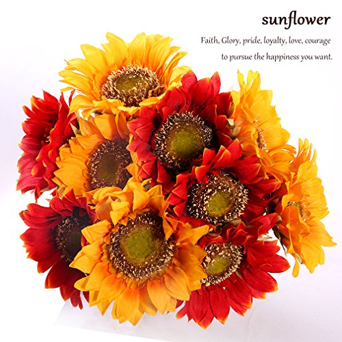 StarLifey Garden Helianthus Girasoles Artificiales 5 Cabezas para la Cocina casera Novia con Flores Decoración Floral (Rojo Naranja)