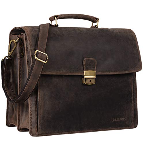 STILORD 'Noel' Maletín de Piel Vintage Grande para Hombre y Mujer Bolso de Mensajero o Negocios clásico Bolsa Bandolera de portátil de 13,3' y auténtico Cuero, Color:marrón Oscuro