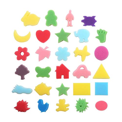 STOBOK 30pcs Pincel de Espuma Herramienta de Pintura Esponja Animal Herramientas de Pintura para niños Pintura Dibujo Manualidades y Bricolaje (patrón Mixto y Color Mezclado)