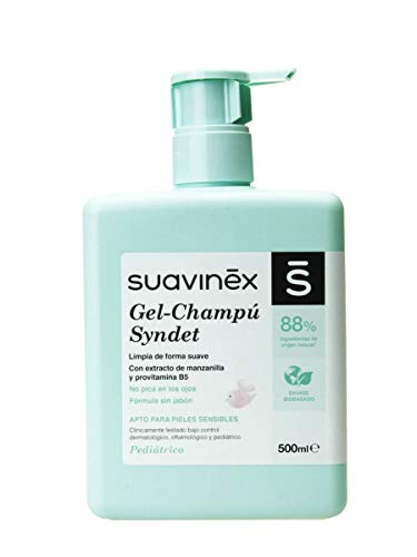 Suavinex 303717 – Gel - Champú Syndet para Bebés sin Jabón, No Pica en los Ojos, 88% Ingredientes de Origen Natural, Apto para Pieles Sensibles, Gel-Champú para Piel y Cabello, 500 ml