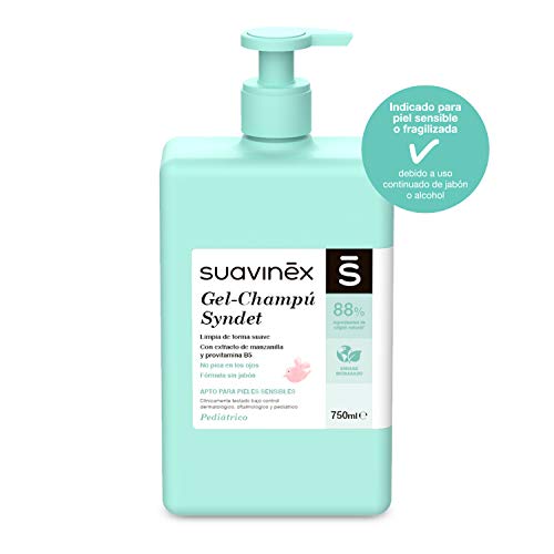 Suavinex, Pack Aseo Bebé Gel-Champú Syndet 750ml + Loción Hidratante 750ml. Con 88-90% de Ingredientes de Origen Natural. Apto para pieles sensibles. 2 productos