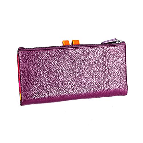 Sucastle Cartera Mujer con Bloqueador RFID, Monedero Varón, Portamonedas, Regalo, Wallet, Vertical, Bolsillo Monedas Botón a presión Tarjetera, Compartimientos,Morado