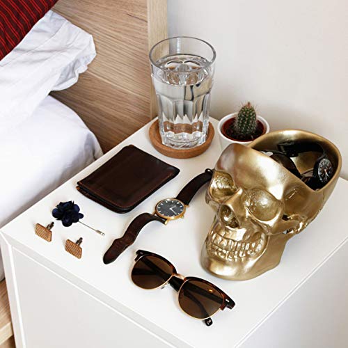 SUCK UK Skull Tidy, Caja, Organizador, Joyero y Estuche Dorado: Perfecto para Guardar Llaves, Joyas, artículos de papelería, Monedas, cosméticos o Accesorios, Plástico Polyresin, 12.5 x 16 x 21.5 cm