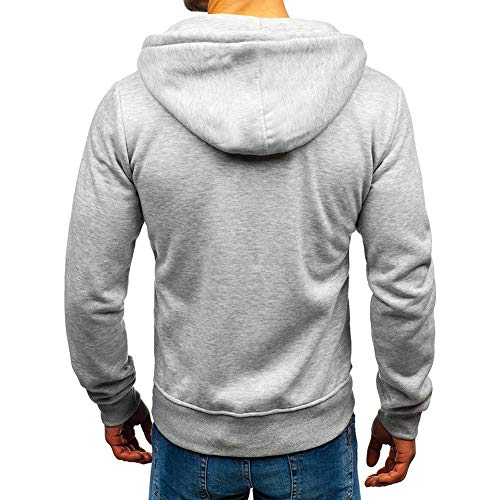 Sudaderas con capucha con cremallera completa para hombre - Casual manga larga sudaderas con capucha colores sólidos sudadera S-2XL Gris gris claro L