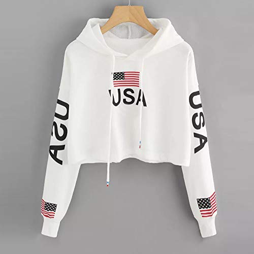 Sudaderas Cortas Adolescentes Chicas - Invierno Mujer Manga Larga Sudaderas con Capucha, Carta Brooklyn en el Pecho (Blanco - USA, Small)