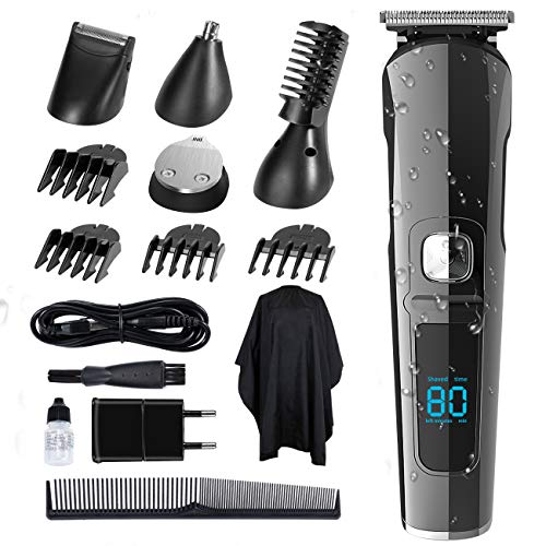 SUERW Maquina Cortar Pelo, 5 en 1 Cortapelos Hombre de Precisión para Hombres Cortadora para Hombres Maquina de Afeitar, Pantalla LED, 4 * Accesorios de Peine