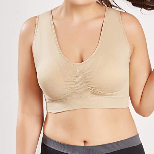 Sujetador Deportivo para Mujer SHOBDW 2019 Nuevo Cómodo Color Sólido Cuello en V Tank Tops Blusa Camisole Camisetas Mujer Tirantes Deporte Bra Tallas Grandes S-6XL(Beige,6XL)