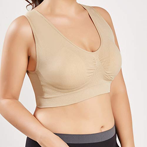 Sujetador Deportivo para Mujer SHOBDW 2019 Nuevo Cómodo Color Sólido Cuello en V Tank Tops Blusa Camisole Camisetas Mujer Tirantes Deporte Bra Tallas Grandes S-6XL(Beige,6XL)