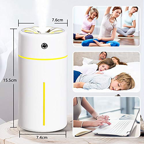 SunTop Humidificado 360ml, Difusor de Aromaterapia, Diufusor de Aromas Humidificadores, Difusor de Aceites Esenciales, purificador de aire con LED para luminoterapia en el Hogar, Oficina, Spa, Bebé