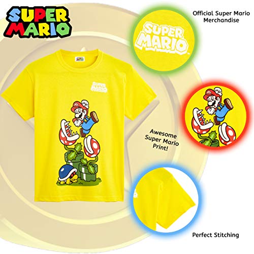 Super Mario Camiseta Niño, Ropa Niño Algodón 100%, Camisetas de Manga Corta con Personaje Mario Bros, Merchandising Oficial Regalos para Niños y Adolescentes Edad 5-12 Años (9-10 años)