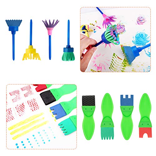 Surplex 42 Piezas Niños Temprano Aprendizaje Esponja Pintura Cepillos Kit, para Niños Pintura DIY Artesanías, Incluye Pinceles de Esponja, Craft Pinceles y Delantal Impermeable con 3 Bolsillos
