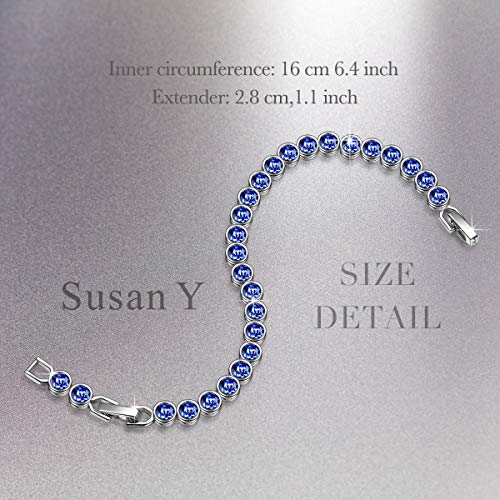 Susan Y Regalos para Mujer San Valentín Sueño Marino Mujer Pulsera de Tenis Hechos con Cristales de Swarovski Zafiro Claro Joyas Cumpleaños Aniversario Madre Esposa Hija Niña