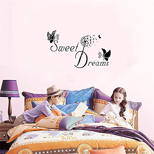 ‘Sweet Dream’ Mariposa Pegatinas de Pared Etiqueta de la Pared, AUHOTA DIY Decorativo Adhesivo Arte Murales para Niños Dormitorio Sala Vestidor Regalo (19×11,4pulgadas, Negro)