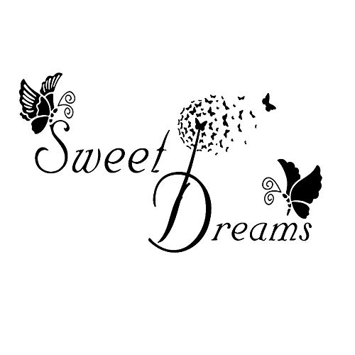 ‘Sweet Dream’ Mariposa Pegatinas de Pared Etiqueta de la Pared, AUHOTA DIY Decorativo Adhesivo Arte Murales para Niños Dormitorio Sala Vestidor Regalo (19×11,4pulgadas, Negro)