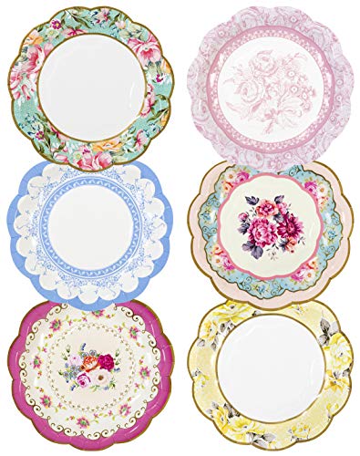 Talking Tables platos vendimia con detalle floral en 6 colores diferentes “Truly Scrumptious’ ‘TS6’ Cartón. Multicolor.