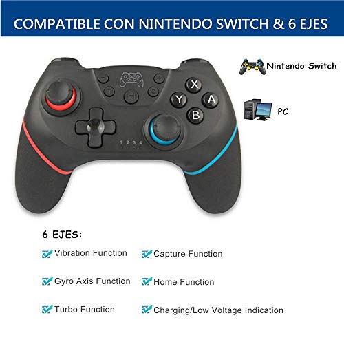 Tanouve Mando Compatible con Nintendo Switch, Controlador Inalámbrico Compatible con NitendoSwitch Pro/PC Gamepad Bluetooth Inalámbrico con Doble Choque Vibración Controlador